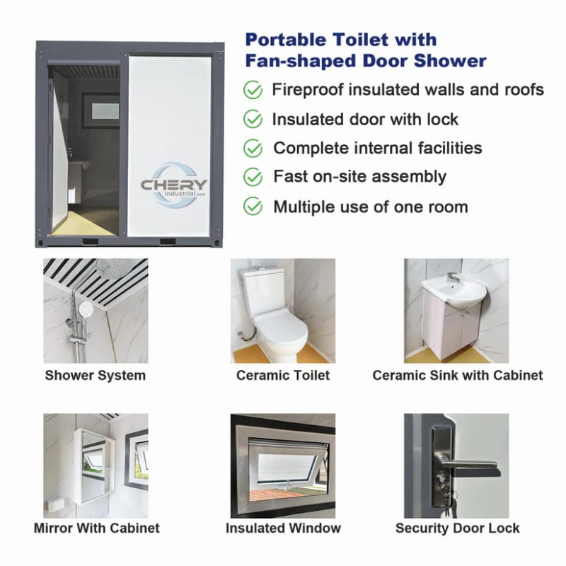 Bastone Portable Restroom with Acrylic Shower - Large