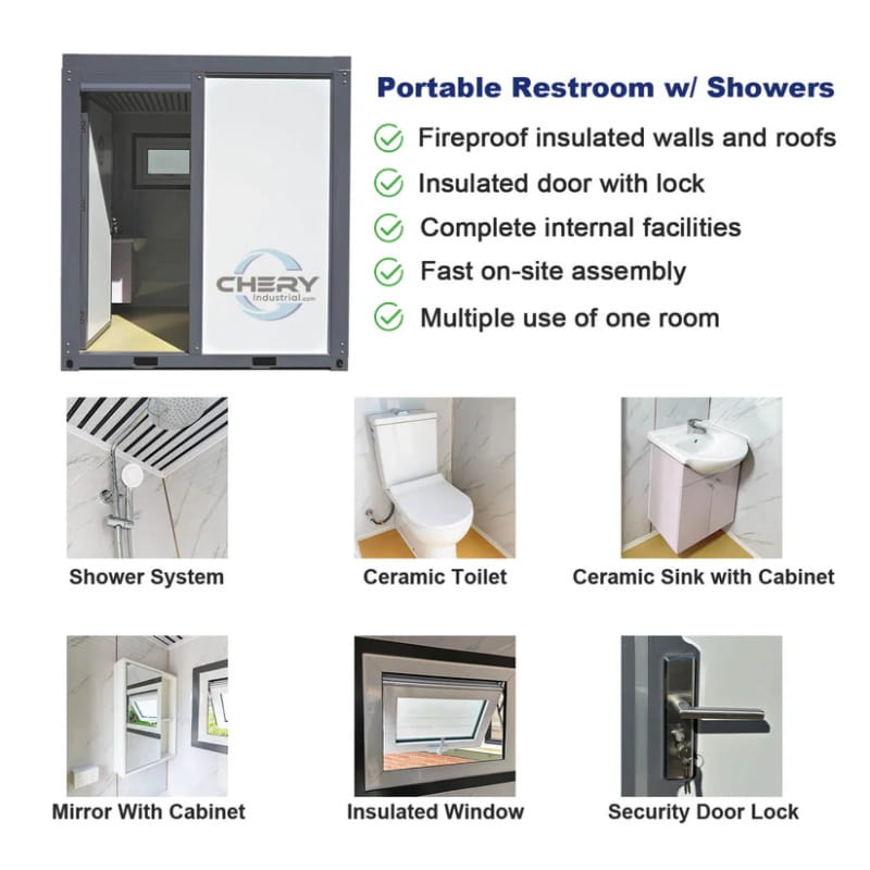 Bastone Portable Restroom with Curtain Style Shower - Large