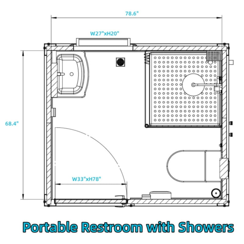 Bastone Portable Restroom with Curtain Style Shower - Large
