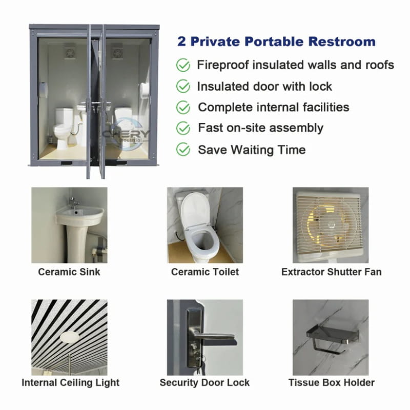 Bastone Portable Restroom with Two Private Stalls