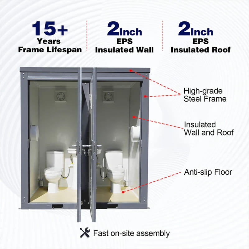 Bastone Portable Restroom with Two Private Stalls