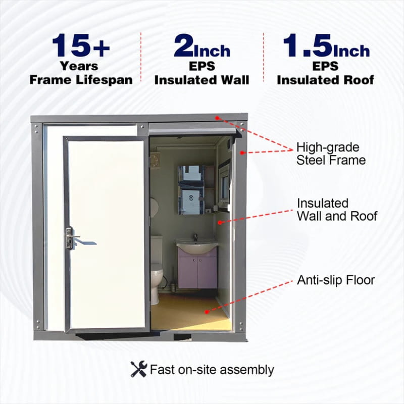 Bastone Portable Restroom with Curtain Style Shower - Small