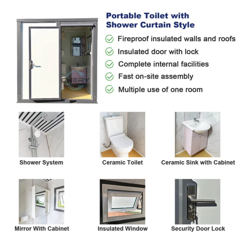 Bastone Portable Restroom with Curtain Style Shower - Small
