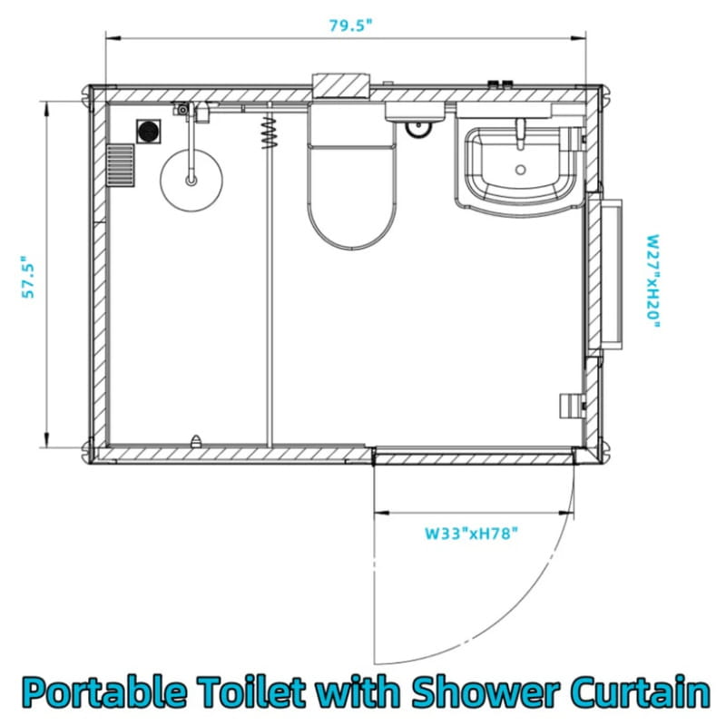 Bastone Portable Restroom with Curtain Style Shower - Small
